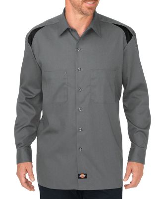 Dickies Workwear LL605T Men's Tall Long-Sleeve Performance Team Shirt SMOKE/ BLACK