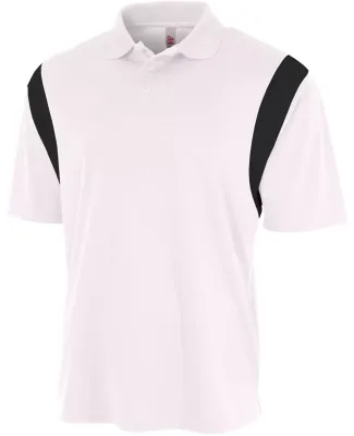 N3266 A4 Drop Ship Men's Color Blocked Polo Shirt w/ Knit Collar WHITE/ BLACK