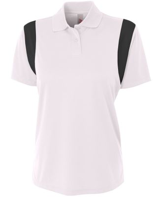 NW3266 A4 Drop Ship Ladies' Color Blocked Polo w/ Knit Collar WHITE/ BLACK