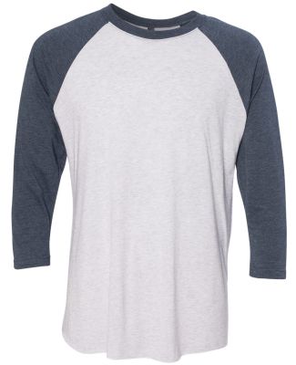 Next Level 6051 Unisex Tri-Blend 3/4 Sleeve Raglan in Indigo sleeves/ heather white body