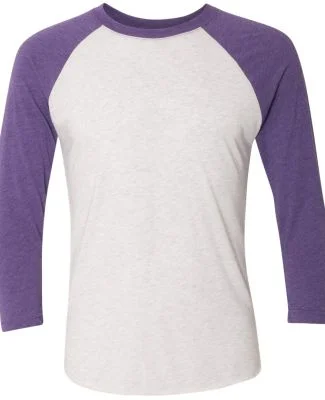 Next Level 6051 Unisex Tri-Blend 3/4 Sleeve Raglan in Purple rush sleeves/ heather white body