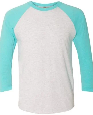 Next Level 6051 Unisex Tri-Blend 3/4 Sleeve Raglan in Tahiti blue sleeves/ heather white body