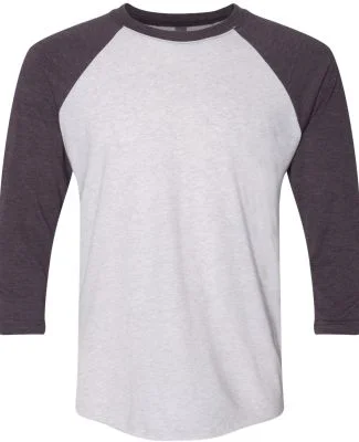 Next Level 6051 Unisex Tri-Blend 3/4 Sleeve Raglan in Vintage purple sleeves/ heather white body