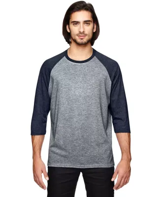 A6755 Anvil Adult Tri-Blend 3/4-Sleeve Raglan Tee  in Hth gry/ hth nvy