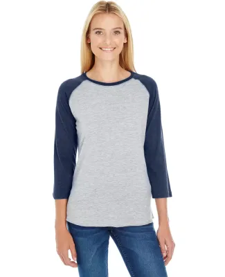 L3530 LAT - Ladies' Fine Jersey Three-Quarter Slee in Vn hthr/ vn navy