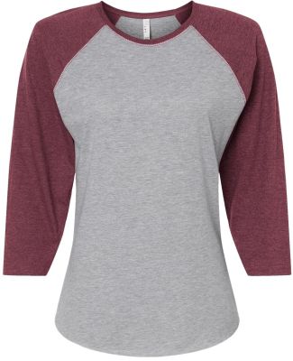 L3530 LAT - Ladies' Fine Jersey Three-Quarter Slee in Vintage heather/ vintage burgundy