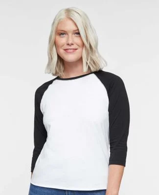 L3530 LAT - Ladies' Fine Jersey Three-Quarter Slee in White/black