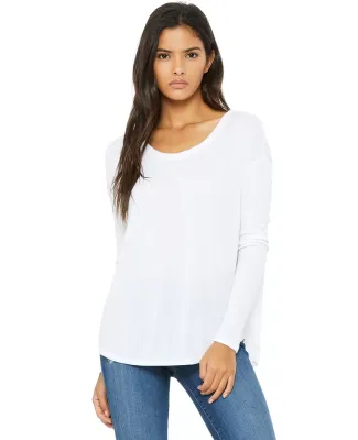 Bella 8852 Womens Long Sleeve Flowy T-Shirt With R WHITE