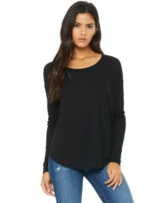 Bella 8852 Womens Long Sleeve Flowy T-Shirt With R BLACK