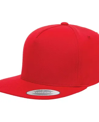 6007 Yupoong Five-Panel Flat Bill Cap in Red