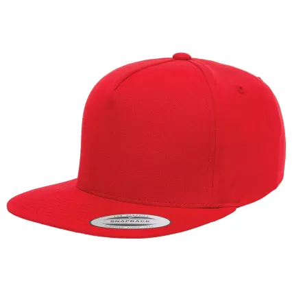 6007 Yupoong Five-Panel Flat Bill Cap in Red
