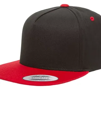 6007 Yupoong Five-Panel Flat Bill Cap in Black/ red