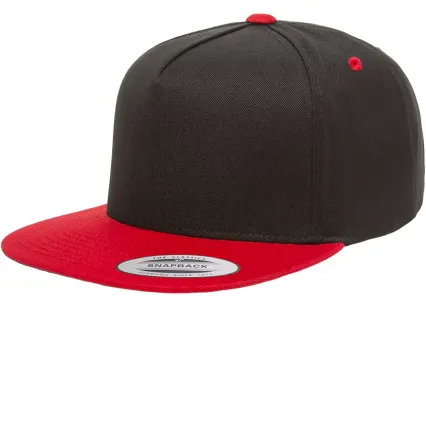 6007 Yupoong Five-Panel Flat Bill Cap in Black/ red