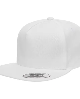 6007 Yupoong Five-Panel Flat Bill Cap in White