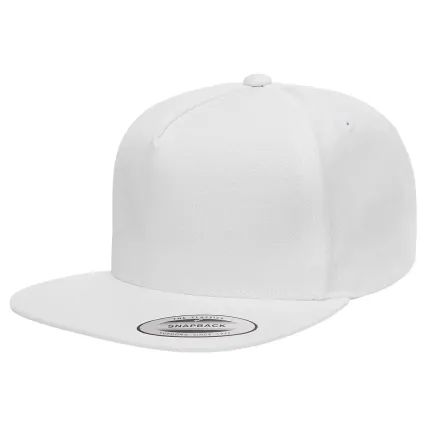 6007 Yupoong Five-Panel Flat Bill Cap in White