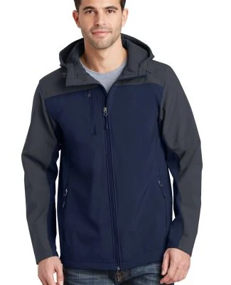  J335 Port Authority Hooded Core Soft Shell Jacket in Db nvy/bat gry