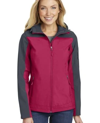 L335 Port Authority Ladies Hooded Core Soft Shell  in Dk fchs/bat gy