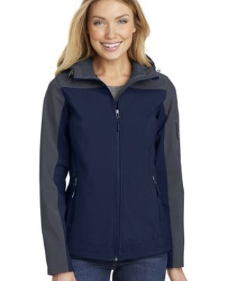 L335 Port Authority Ladies Hooded Core Soft Shell  in Dress blue navy/ battleship grey