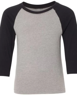 Next Level 3352 Youth CVC Baseball Raglan in Black sleeves/ dark heather grey body