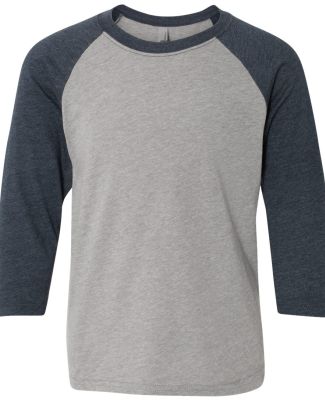 Next Level 3352 Youth CVC Baseball Raglan in Midnight navy sleeves/ dark heather grey body