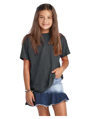 Delta Apparel 12900 Youth Soft Spun Tee in E9c charcoal heather