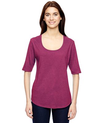 6756L Anvil Ladies' Triblend Deep Scoop Half-Sleev in Heather raspbrry