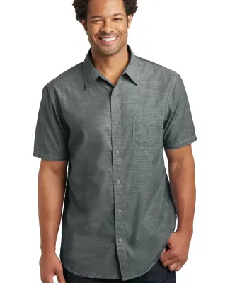 DM3810 District Made Mens Short Sleeve Washed Wove Grey
