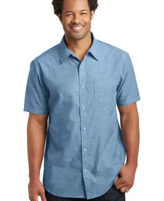 DM3810 District Made Mens Short Sleeve Washed Wove Light Blue