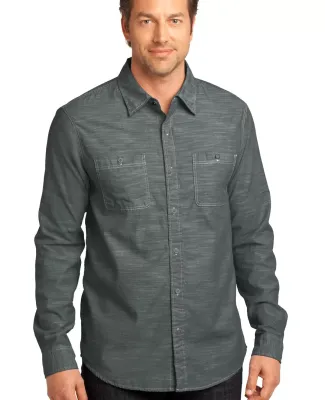 DM3800 District Made Mens Long Sleeve Washed Woven Grey