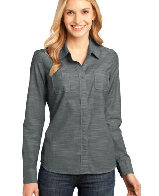 DM4800 District Made Ladies Long Sleeve Washed Wov Grey