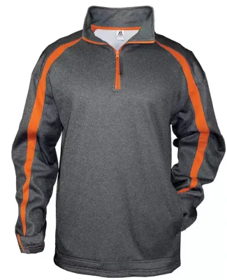 Badger 1481 Fusion Colorblock Poly Fleece Quarter- Carbon/ Burnt Orange