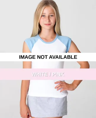 4277 American Apparel Youth Baby Rib Cap Sleeve Ra White / Pink