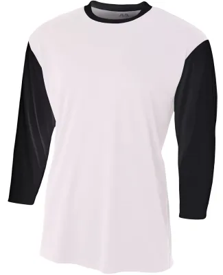N3294 A4 Drop Ship Men's 3/4 Sleeve Utility Shirt WHITE/ BLACK