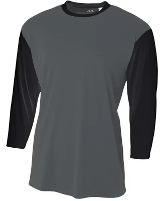 N3294 A4 Drop Ship Men's 3/4 Sleeve Utility Shirt GRAPHITE/ BLACK