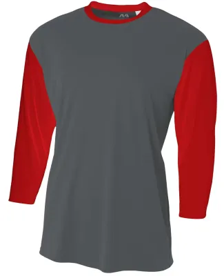 N3294 A4 Drop Ship Men's 3/4 Sleeve Utility Shirt GRAPHITE/ SCRLET