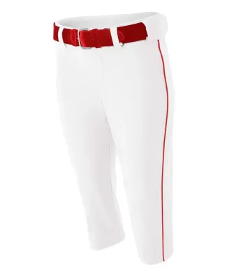 NW6188 A4 Drop Ship Ladies' Softball Pants w/ Pipi White Scarlet