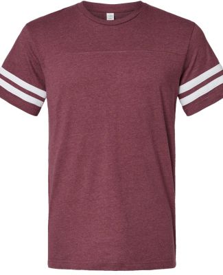 LAT 6937 Adult Fine Jersey Football Tee in Vintage burgundy/blended white