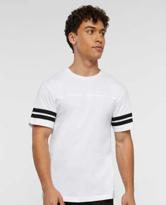 LAT 6937 Adult Fine Jersey Football Tee in White/black
