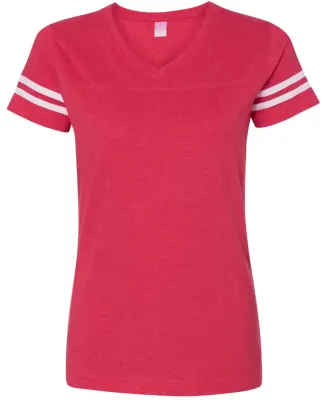 LAT 3537 Women's V-Neck Football Tee VN RED/ BLD WHT