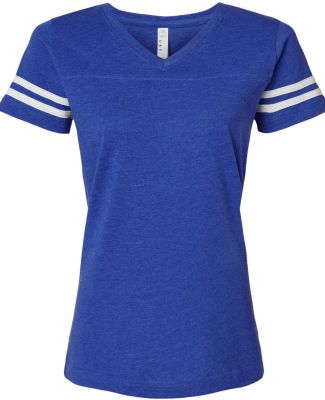 LAT 3537 Women's V-Neck Football Tee in Vintage royal/blended white