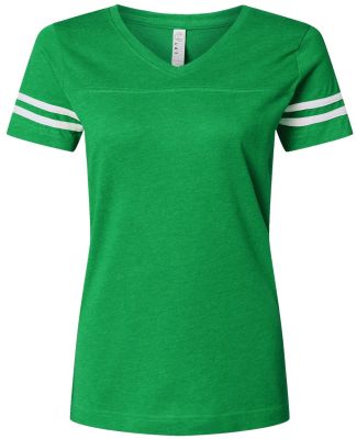 LAT 3537 Women's V-Neck Football Tee in Vintage green/blended white