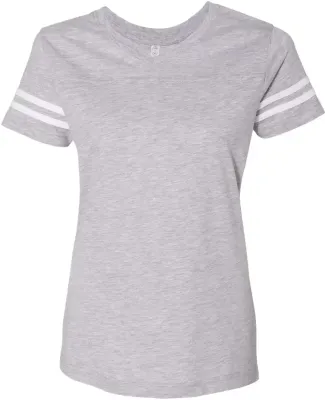 LAT 3537 Women's V-Neck Football Tee VN HTHR/ BLD WHT