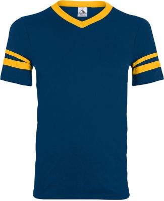 Augusta Sportswear 361 Youth V-Neck Football Tee in Navy/ gold
