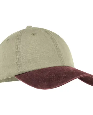 Port & Company CP83 Pigment-Dyed Dad Hat   Khaki/Maroon