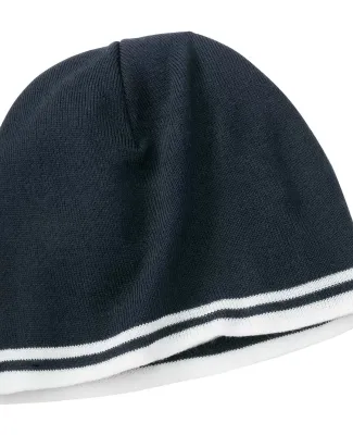 Port & Company CP93 Fine Knit Skull Cap with Strip Navy/White