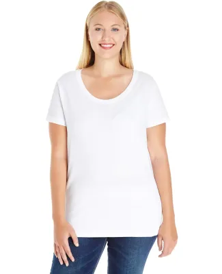 LAT 3804 Curvy Collection Women's Scoop Neck Tee in White