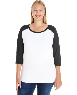 LAT 3830 Curvy Collection Women's Baseball Tee in White/ black