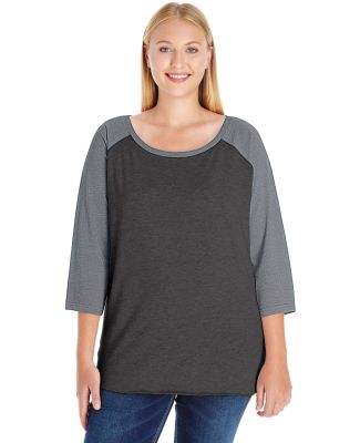 LAT 3830 Curvy Collection Women's Baseball Tee in Vintage smoke/granite heather