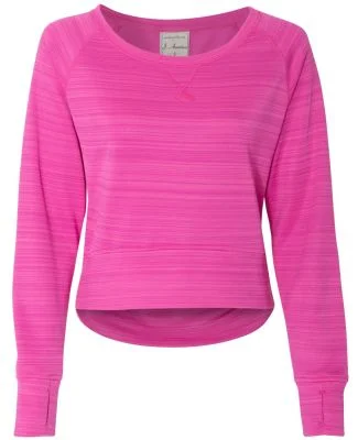 J. America 8663 Women's Hi-Low Performance Pullove Passion Pink Stripe