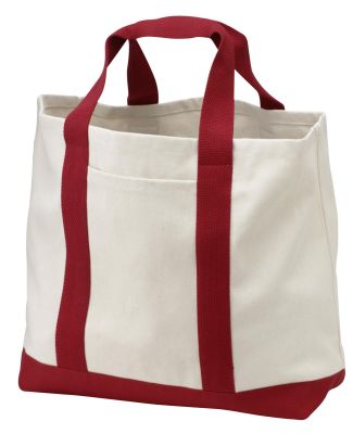 Port Authority B400 Two-Tone Shopping Tote Bag in Natural/red